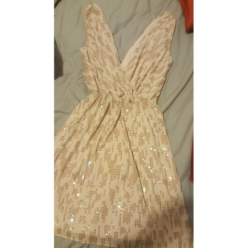 SOLD! Express beige sequin dress small - Picture 3 of 6
